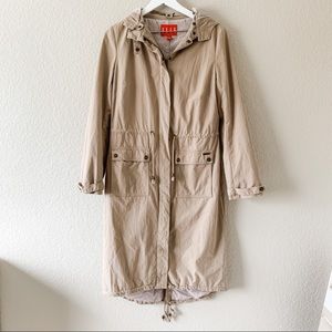 Elle Tan Khaki Long Midi Trench Coat with Hood, S